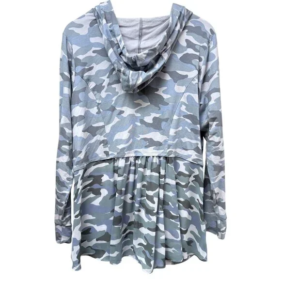 LOGO Lori Goldstein Hoodie Plus Size 1X Gray Camo Zip Front Stretch Jacket Women - Picture 2 of 9